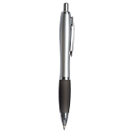 Plastic snap pen with silver barrel, rubberised coloured grip and metal clip, jumbo refill 2