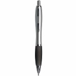 Plastic snap pen with silver barrel, rubberised coloured grip and metal clip, jumbo refill 1