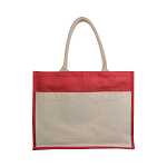 Jute shopping bag with gusset, handles and front pocket in natural cotton 2