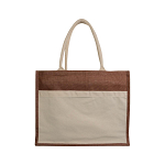 Jute shopping bag with gusset, handles and front pocket in natural cotton 2