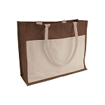 Jute shopping bag with gusset, handles and front pocket in natural cotton 1