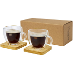 Manti 2-piece 100 ml double-wall glass cup with bamboo coaster  2