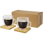 Manti 2-piece 250 ml double-wall glass cup with bamboo coaster  2