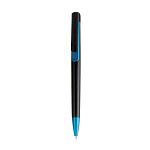 Plastic snap pen with black barrel and metallic tip and detail 1