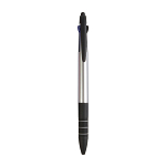 Plastic snap pen with 3 refills in blue, black and red, and touchscreen rubber tip 1