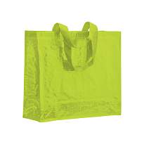 Laminated 120 g/m2 pp shopping bag with gusset and long ribbon handles