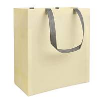 Laminated, heat-sealed 100 g/m2 non-woven fabric shopping bag with gusset and long handles