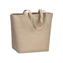 Geantă Shopper din Bumbac Reciclat 120 g/m2 cu Strat Interior PP, Mânere Lungi și Latură