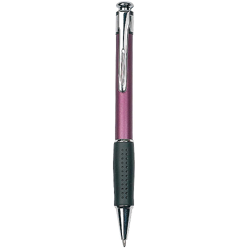 Plastic snap pen with metal clip and rubberised grip 1