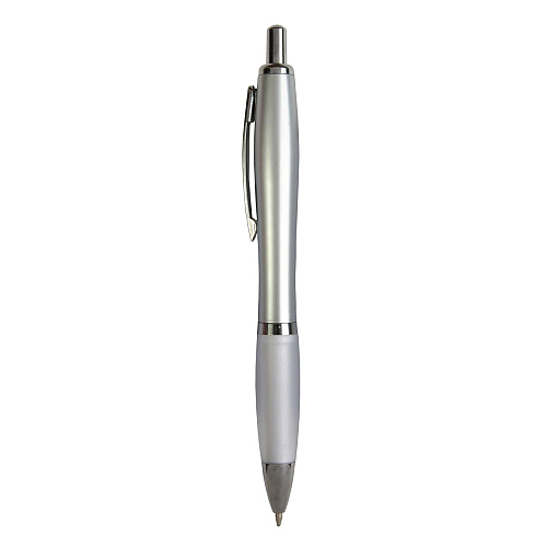 Plastic snap pen with silver barrel, rubberised coloured grip and metal clip, jumbo refill 2