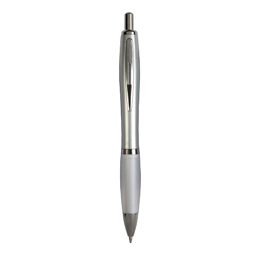 Plastic snap pen with silver barrel, rubberised coloured grip and metal clip, jumbo refill 1