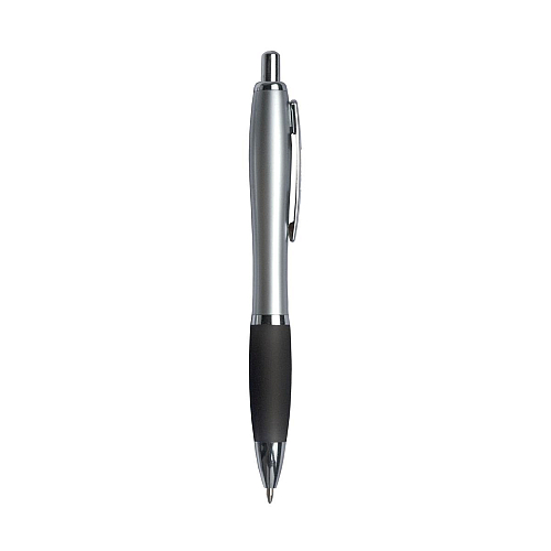 Plastic snap pen with silver barrel, rubberised coloured grip and metal clip, jumbo refill 2