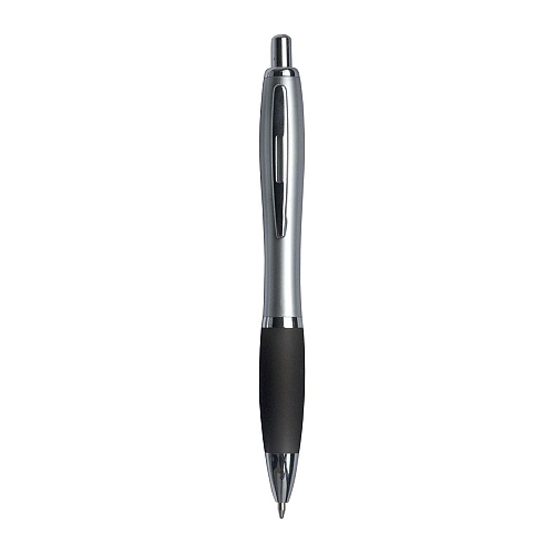 Plastic snap pen with silver barrel, rubberised coloured grip and metal clip, jumbo refill 1