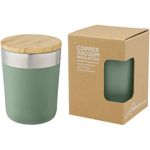 Lagan 300 ml copper vacuum insulated stainless steel tumbler with bamboo lid 1