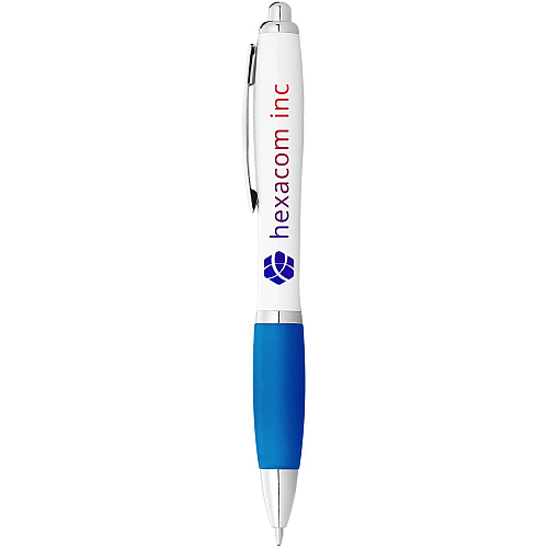 Nash ballpoint pen white barrel and coloured grip (blue ink) 3