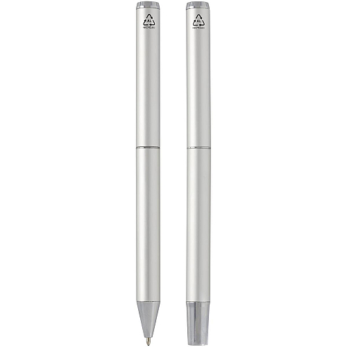 Lucetto recycled aluminium ballpoint and rollerball pen gift set (black ink) 4