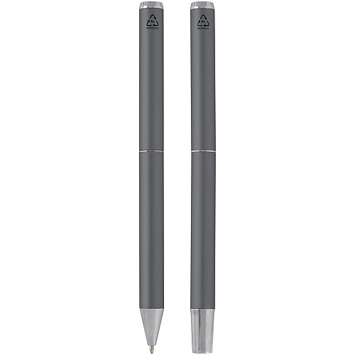 Lucetto recycled aluminium ballpoint and rollerball pen gift set (black ink) 4