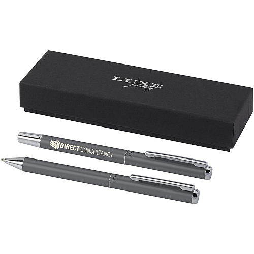 Lucetto recycled aluminium ballpoint and rollerball pen gift set (black ink) 2