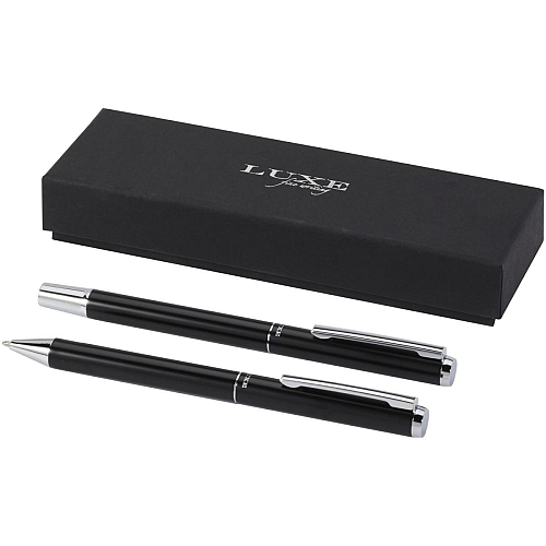 Lucetto recycled aluminium ballpoint and rollerball pen gift set (black ink) 1