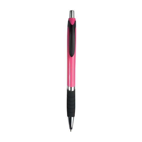 Plastic snap pen with coloured barrel, rubberised grip and chromed details 1