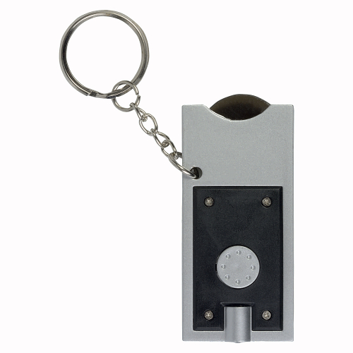 Plastic key ring with shopping trolley token and light 2