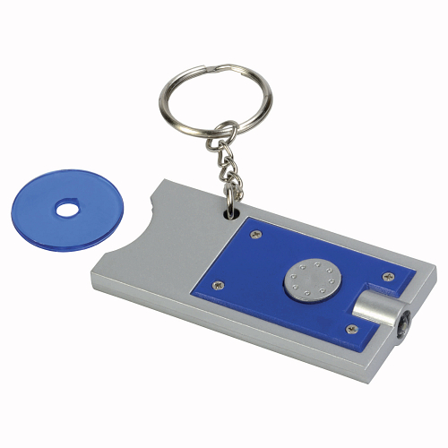 Plastic key ring with shopping trolley token and light 3