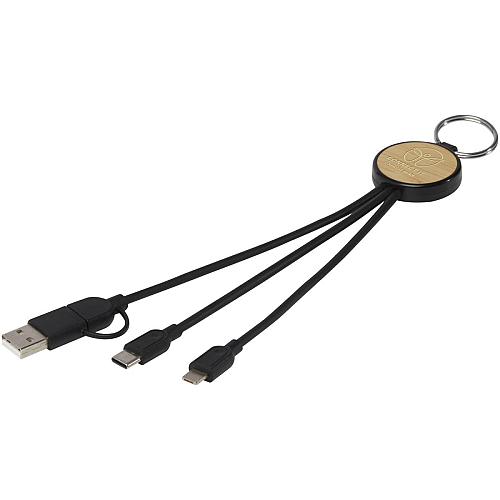 Tecta 6-in-1 recycled plastic/bamboo charging cable with keyring 2