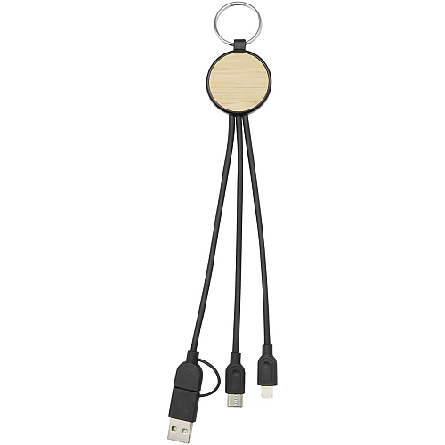 Tecta 6-in-1 recycled plastic/bamboo charging cable with keyring 3