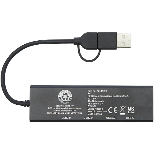 Rise RCS recycled aluminium USB 2.0 hub 4