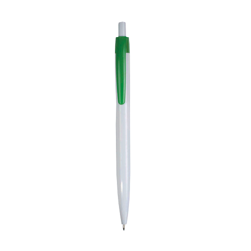 Plastic snap pen with white barrel and coloured clip 1