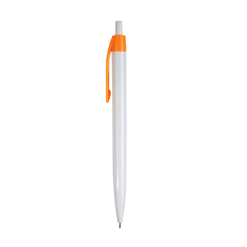 Plastic snap pen with white barrel and coloured clip 2