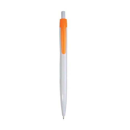 Plastic snap pen with white barrel and coloured clip 1