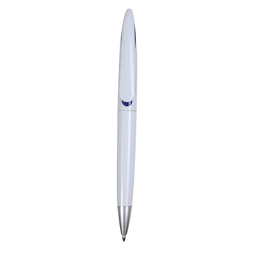 Plastic snap pen with white barrel and curved clip with coloured inside, jumbo refill 1