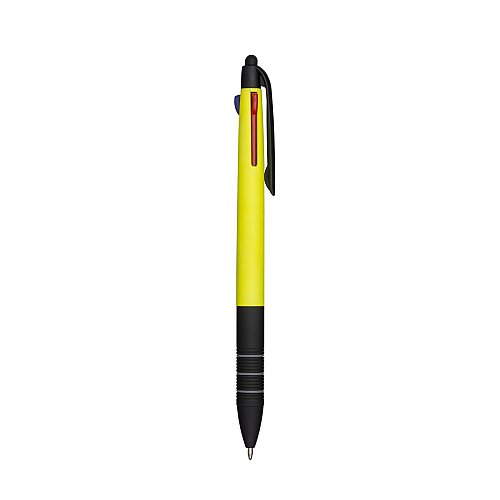 Plastic snap pen with 3 refills in blue, black and red, and touchscreen rubber tip 2